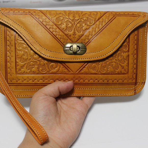 Moroccan Handmade Leather Wallet Wristlets Clutch - Picture 1 of 6